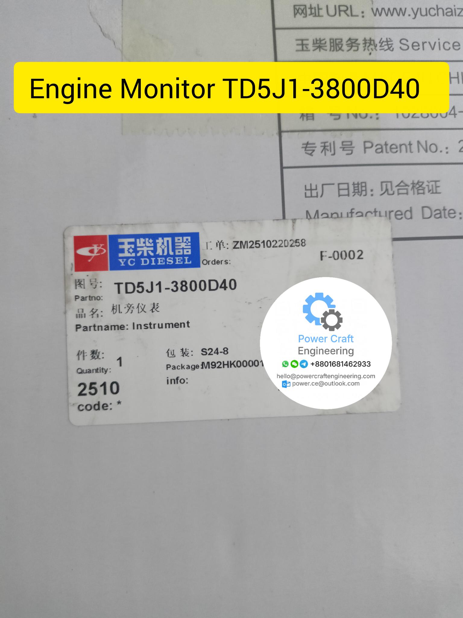 YUCHAI Engine Monitor; PN TD5J1-3800D40